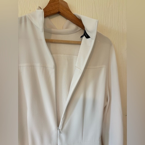 Judith and Charles White Long Sleeve Mock Neck Belted Bridal Holiday Mini Dress - Picture 5 of 16